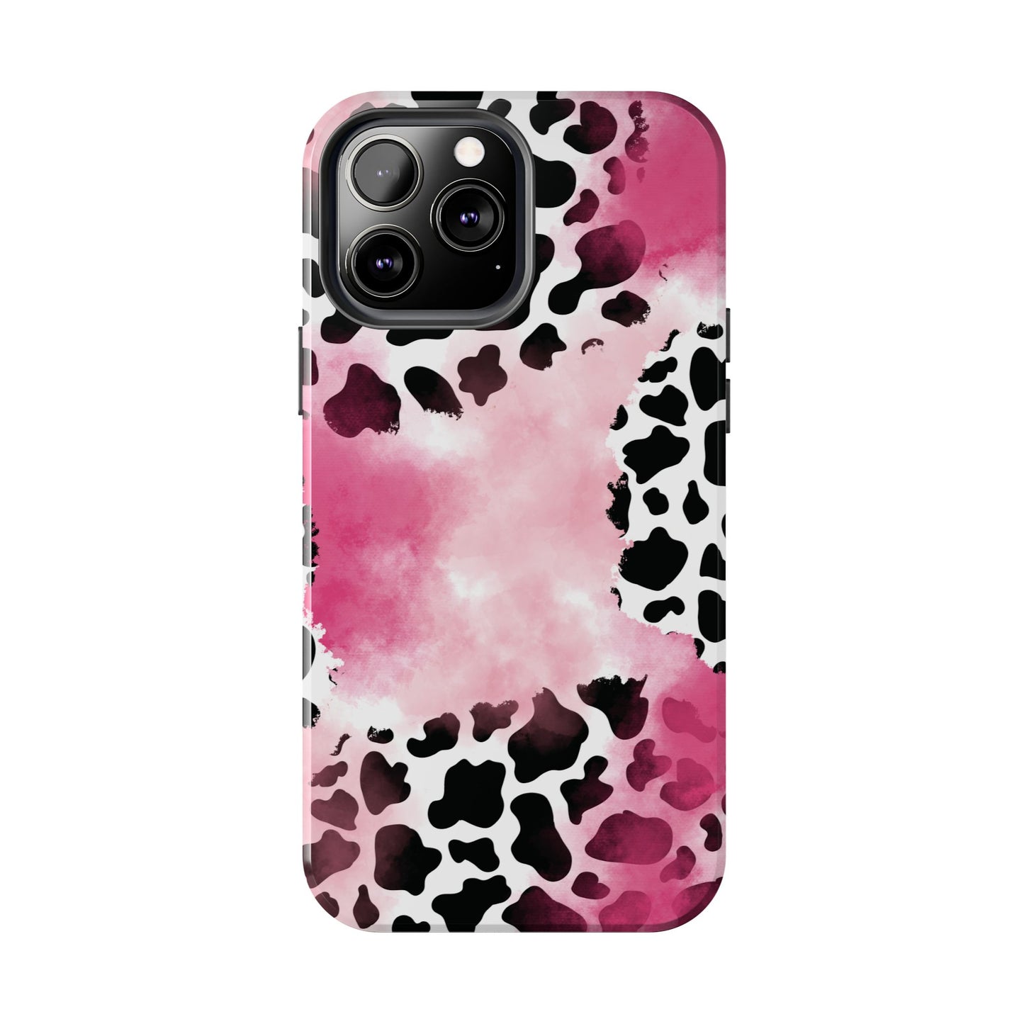 Pink Watercolor Cow Print Blend iPhone Tough Phone Case