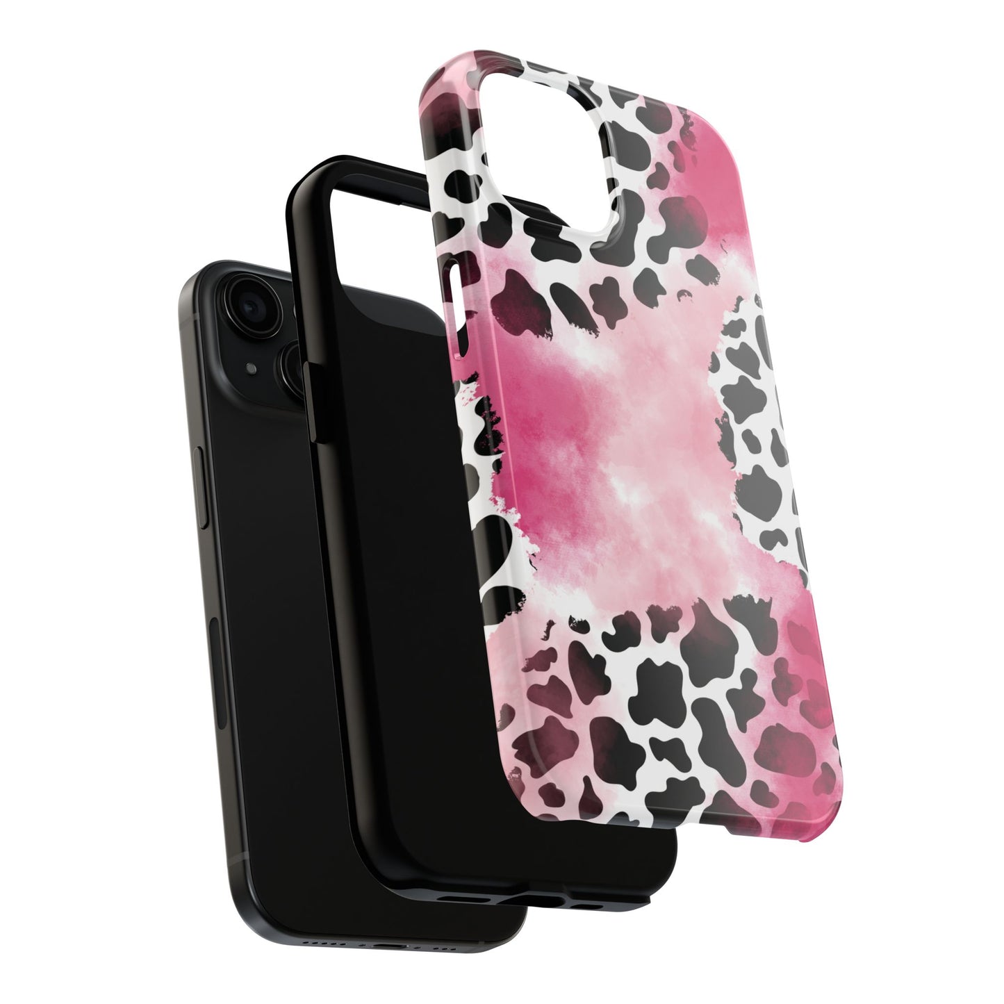 Pink Watercolor Cow Print Blend iPhone Tough Phone Case