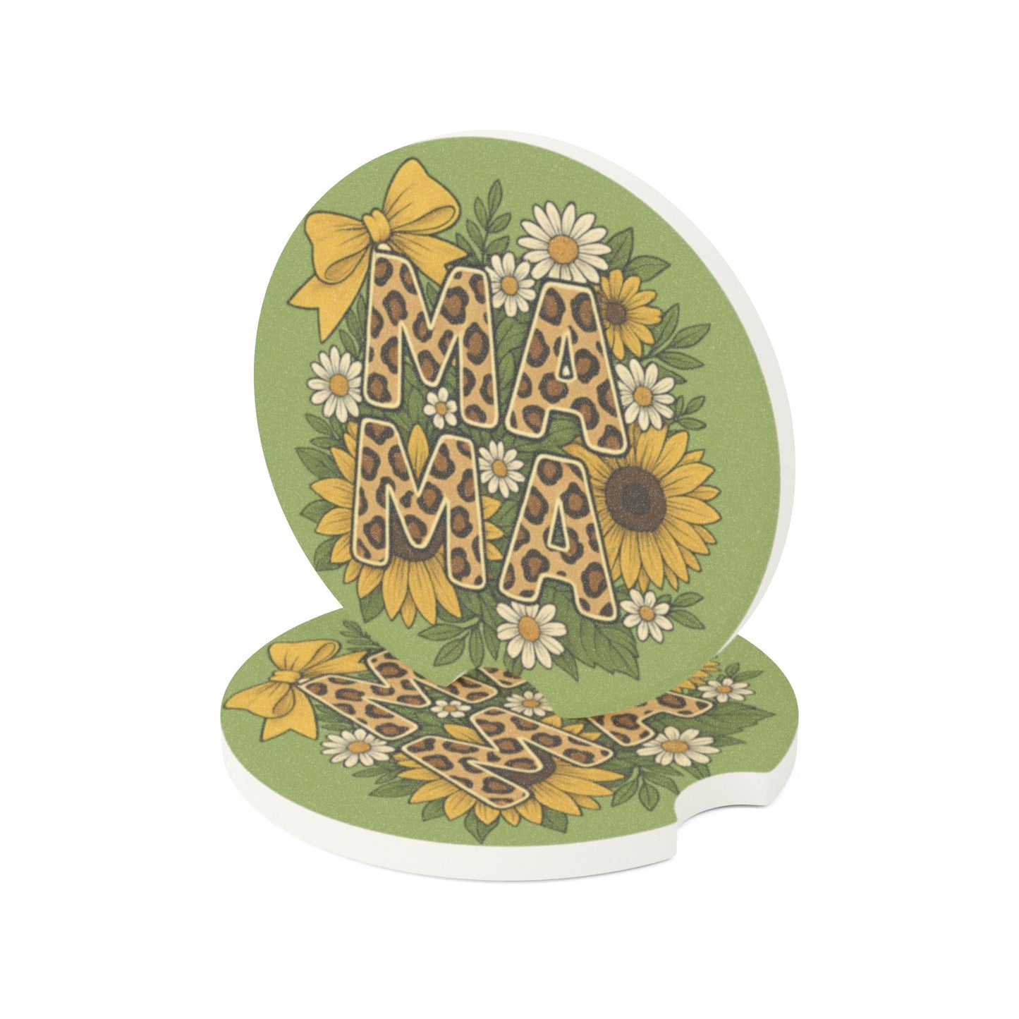 Sunflower Mama Leopard Car Coasters – 2 Pack