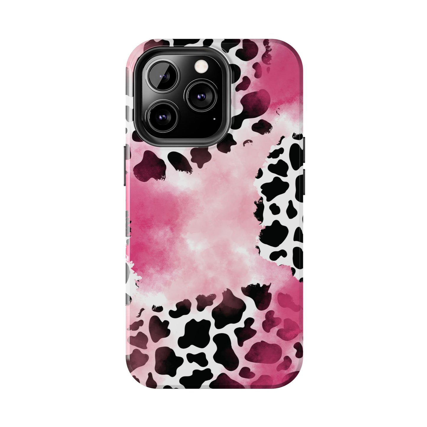Pink Watercolor Cow Print Blend iPhone Tough Phone Case