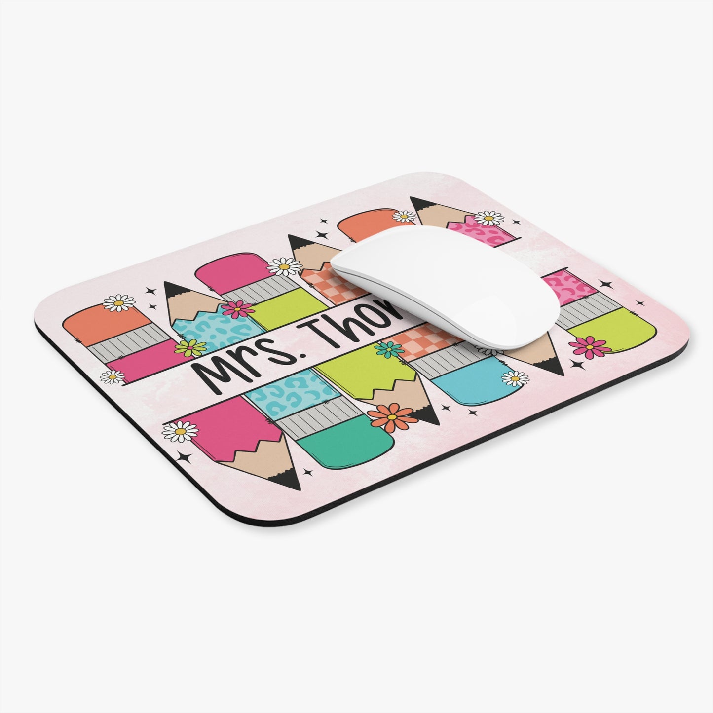 Personalized Teacher Mouse Pad - Colorful Pencil Design