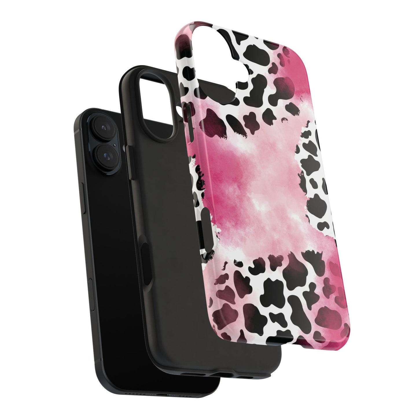 Pink Watercolor Cow Print Blend iPhone Tough Phone Case