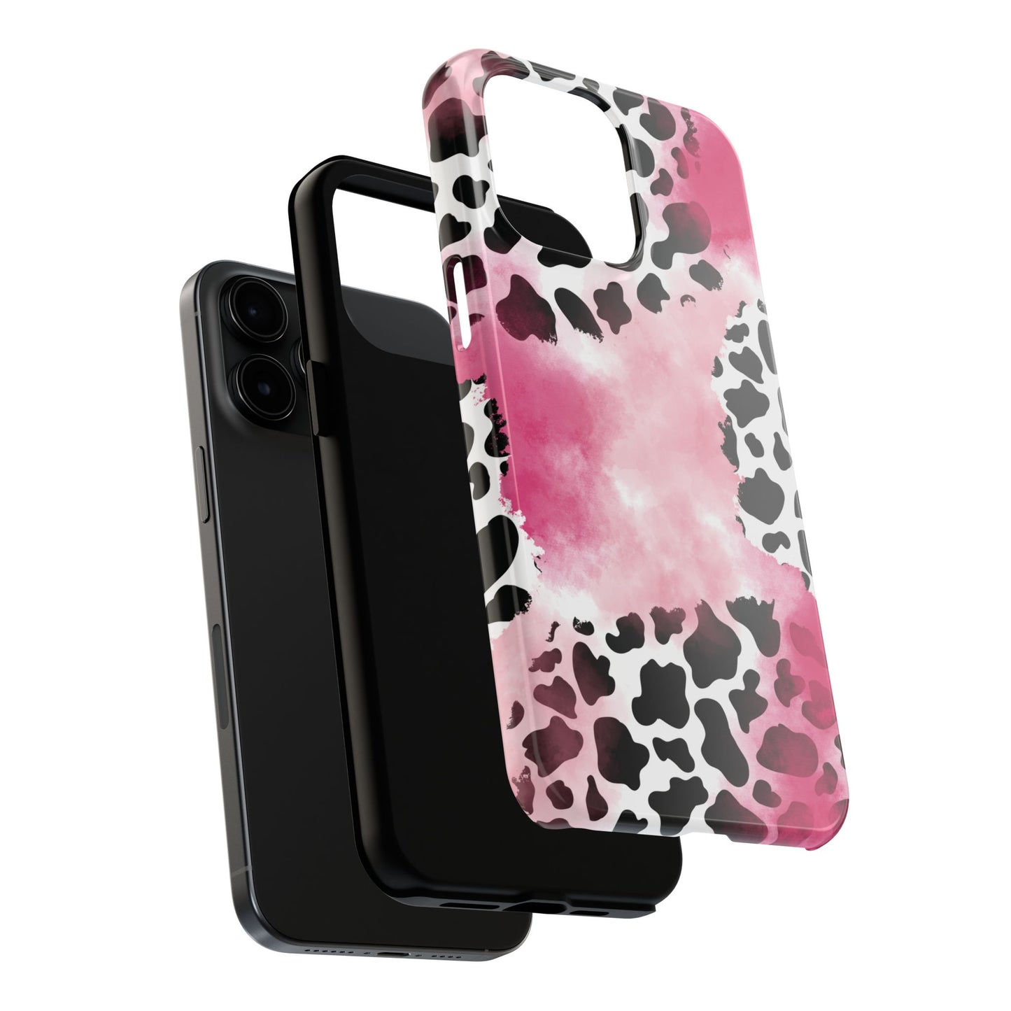 Pink Watercolor Cow Print Blend iPhone Tough Phone Case