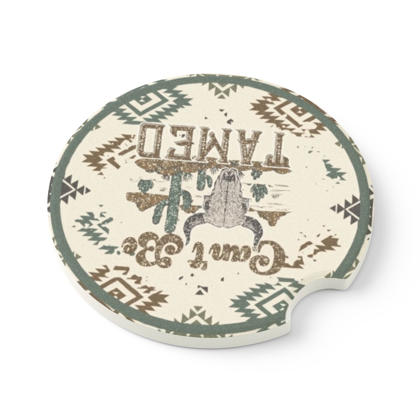 Western Can’t Be Tamed Bull Skull Aztec Print Ceramic Car Coaster - 2 pack