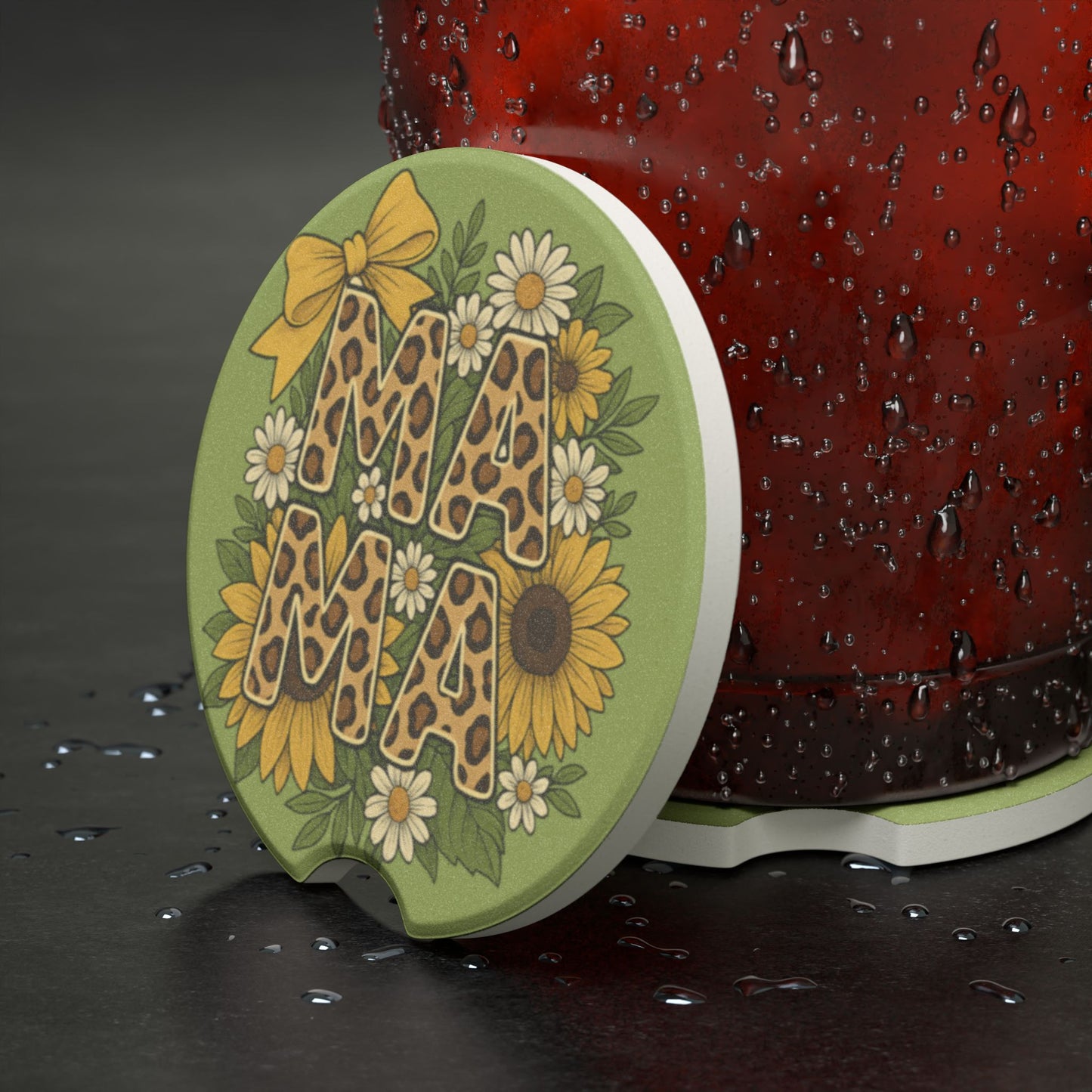 Sunflower Mama Leopard Car Coasters – 2 Pack