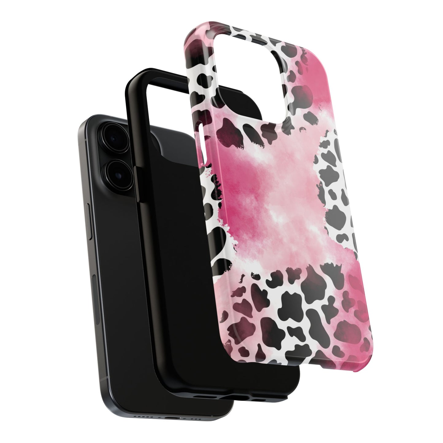Pink Watercolor Cow Print Blend iPhone Tough Phone Case