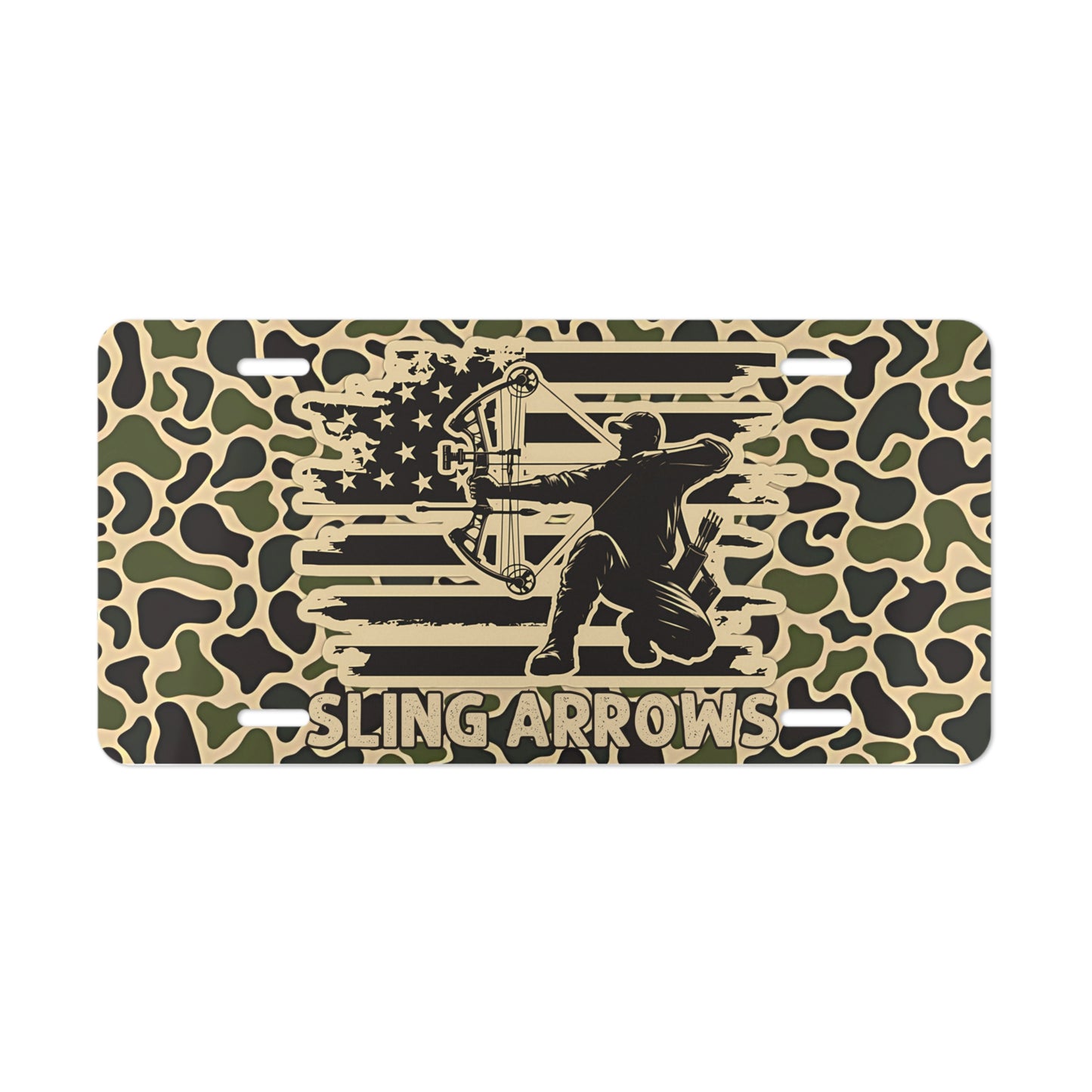 Sling Arrows Old Skool Camouflage Bowhunter Decorative License Plate