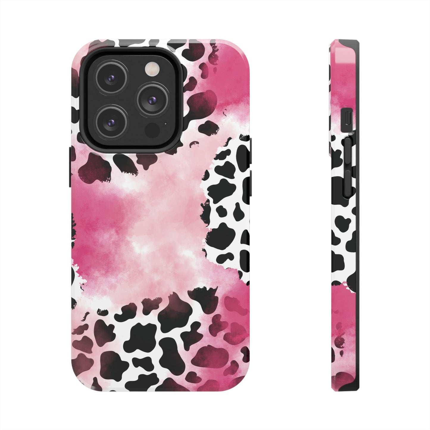 Pink Watercolor Cow Print Blend iPhone Tough Phone Case