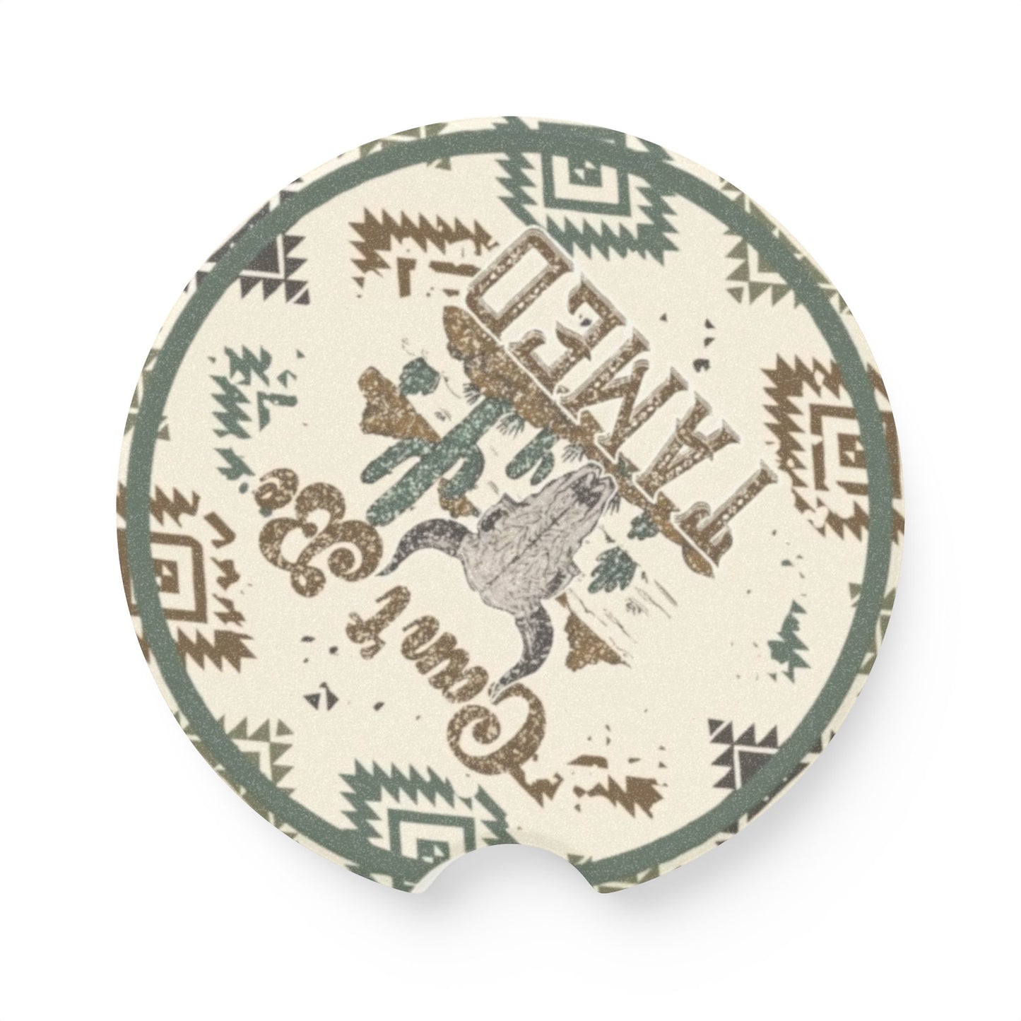 Western Can’t Be Tamed Bull Skull Aztec Print Ceramic Car Coaster - 2 pack