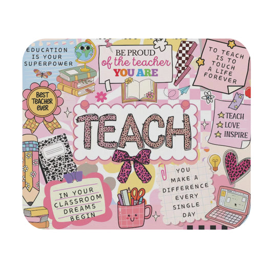 Teach, Inspire, Motivate Mouse Pad Teacher Desk Accessory with Uplifting Quote