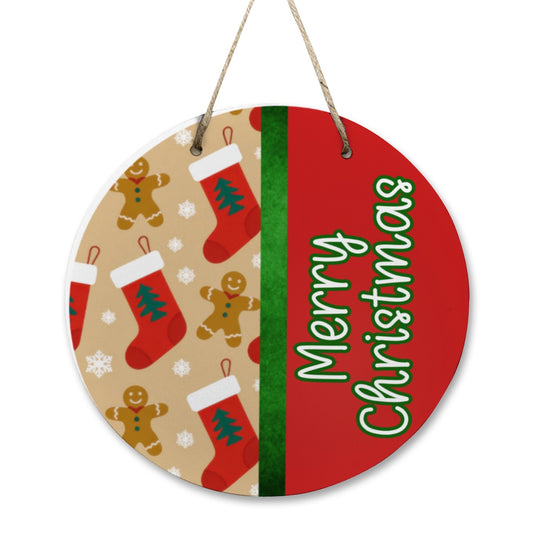 Merry Christmas Gingerbread & Stockings Wooden Door Hanger