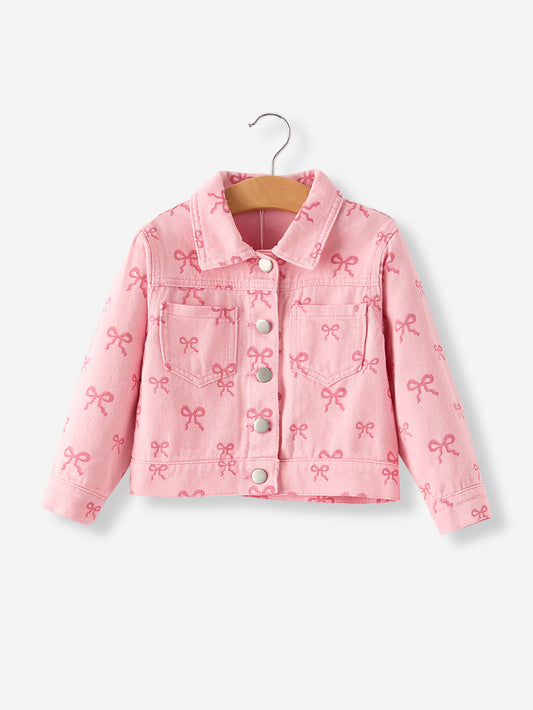 Pink Fall Girls Butterfly Print Denim Top