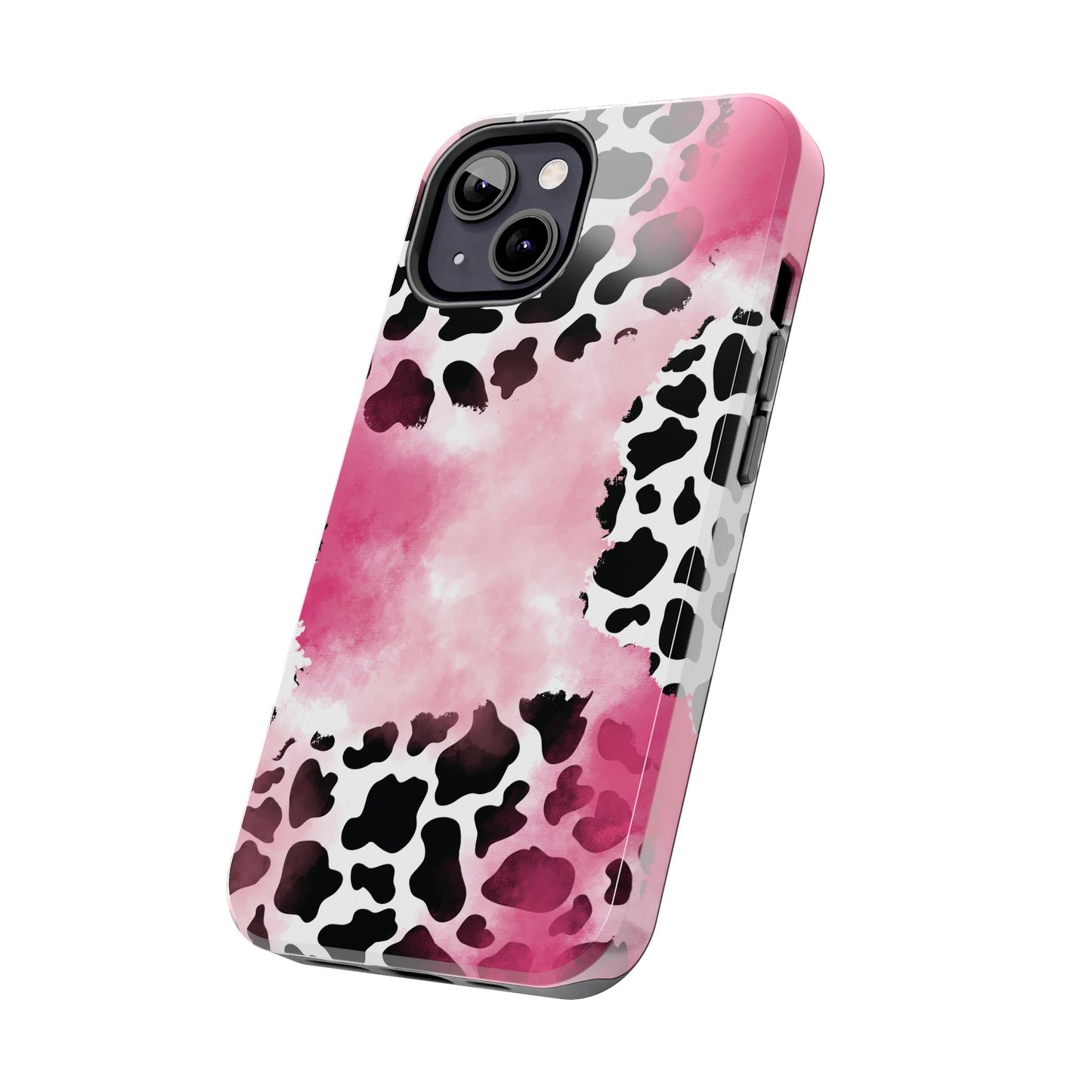 Pink Watercolor Cow Print Blend iPhone Tough Phone Case