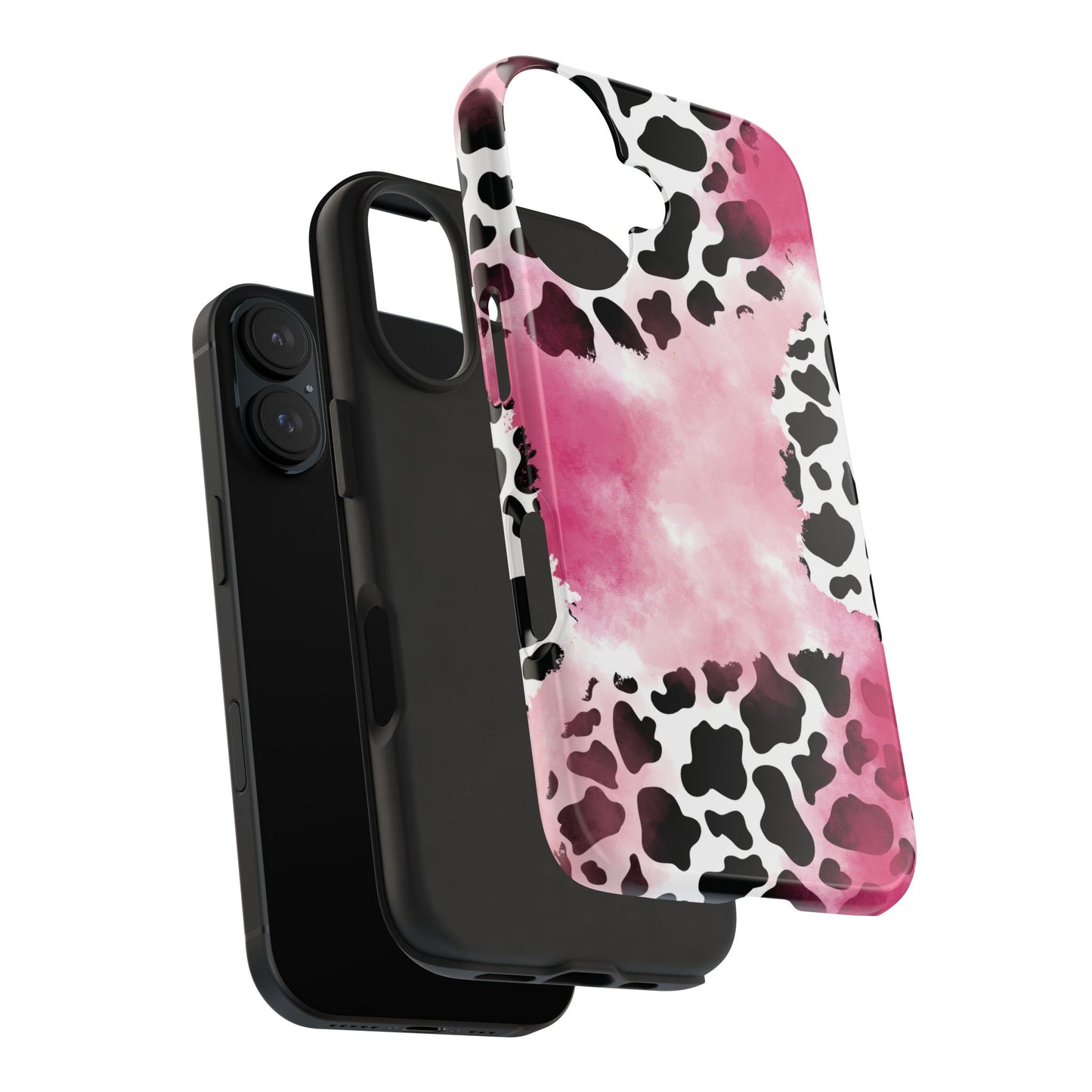 Pink Watercolor Cow Print Blend iPhone Tough Phone Case