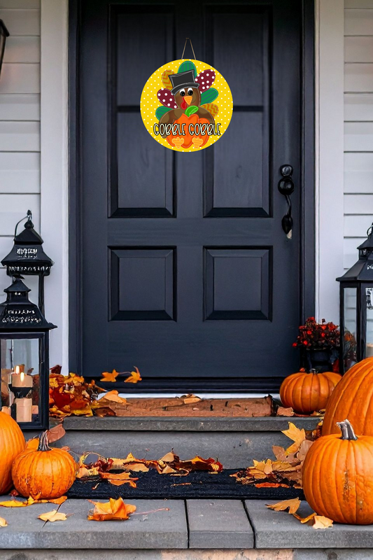 Gobble Gobble Turkey Thanksgiving Wooden Door Hanger