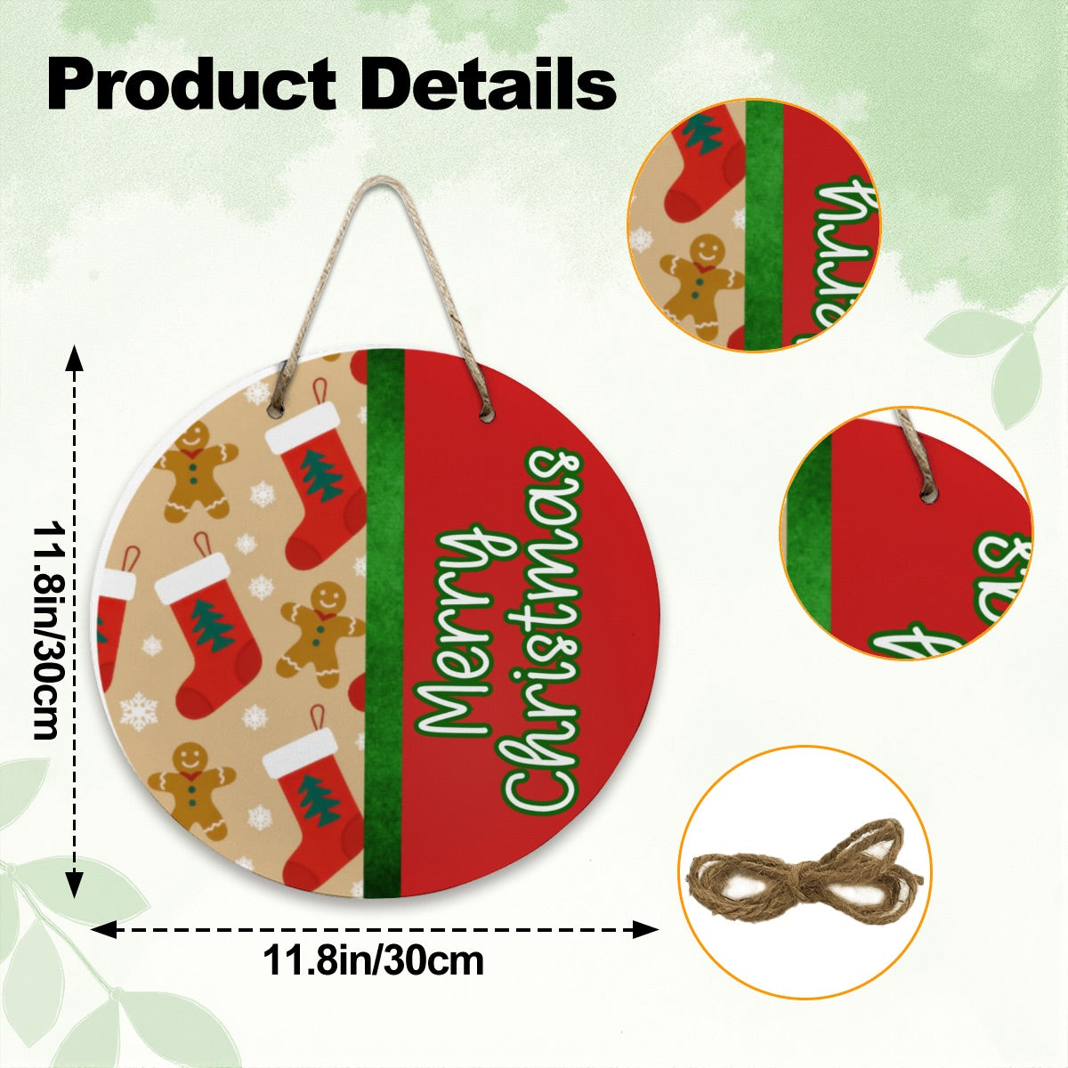 Merry Christmas Gingerbread & Stockings Wooden Door Hanger