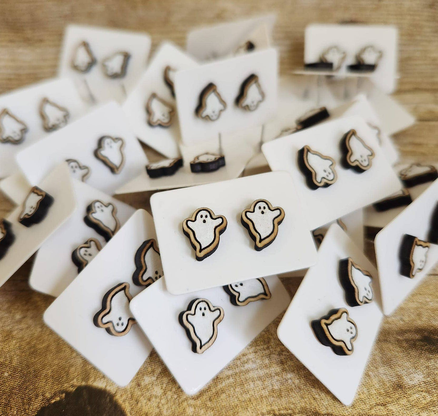 Ghost Halloween Wood Stud Earrings