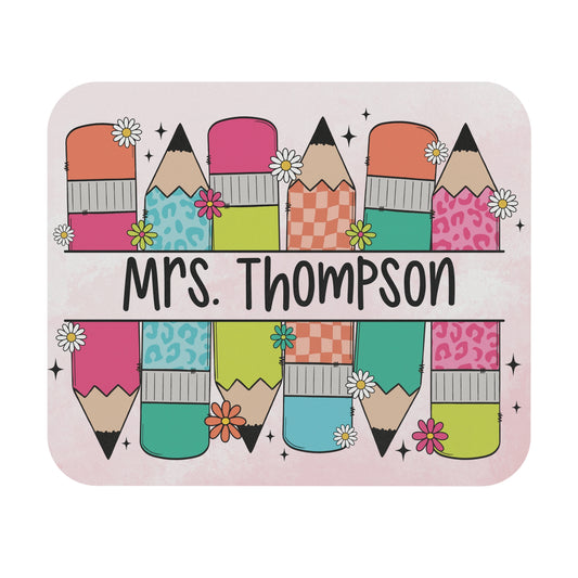Personalized Teacher Mouse Pad - Colorful Pencil Design