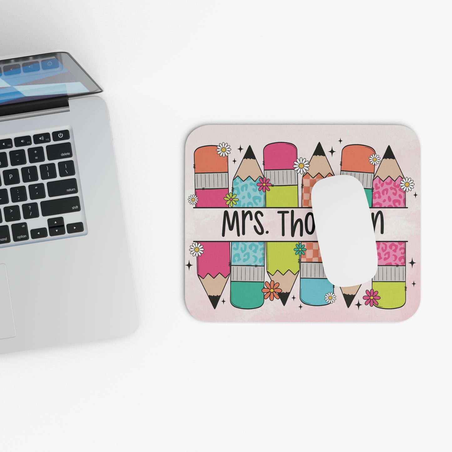 Personalized Teacher Mouse Pad - Colorful Pencil Design