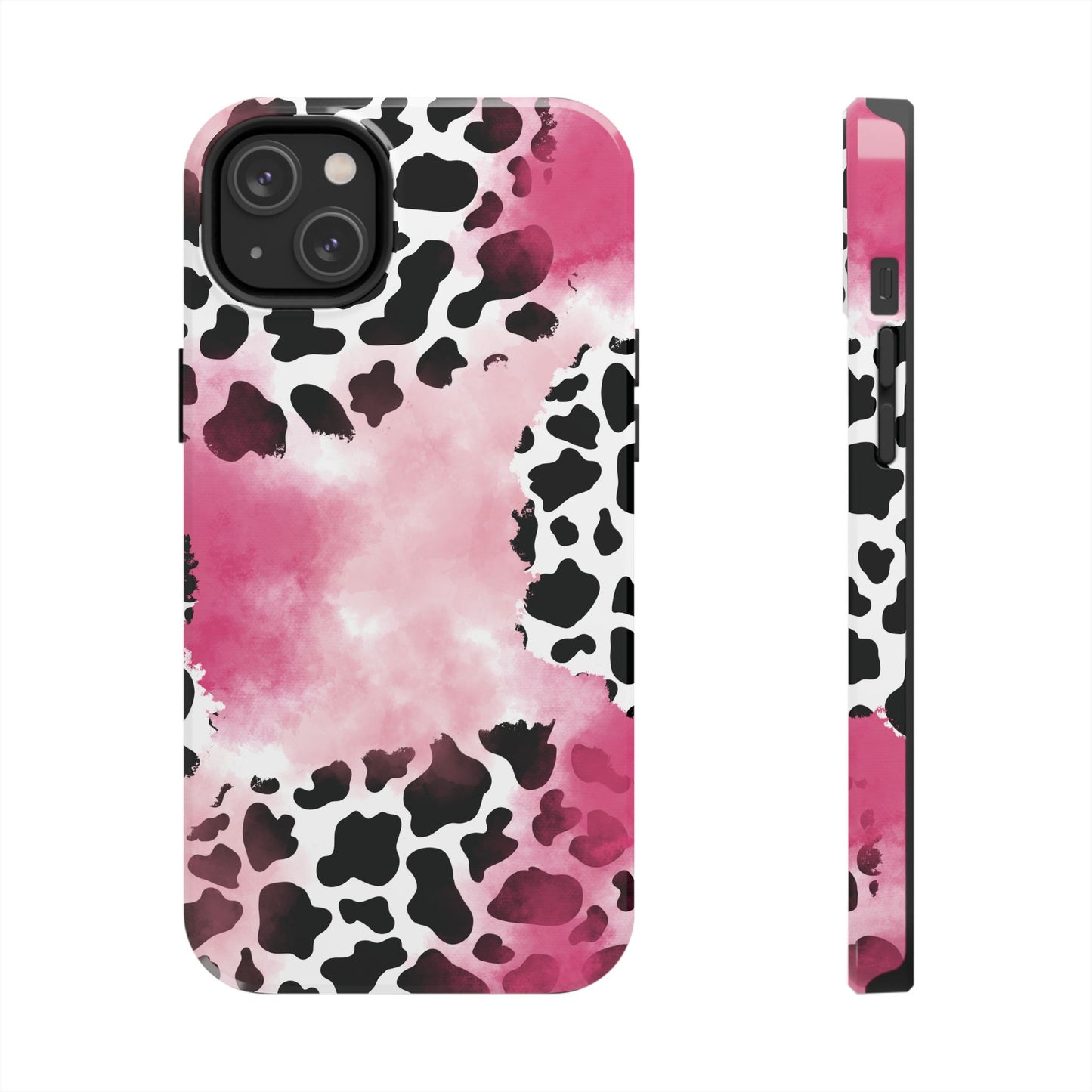 Pink Watercolor Cow Print Blend iPhone Tough Phone Case