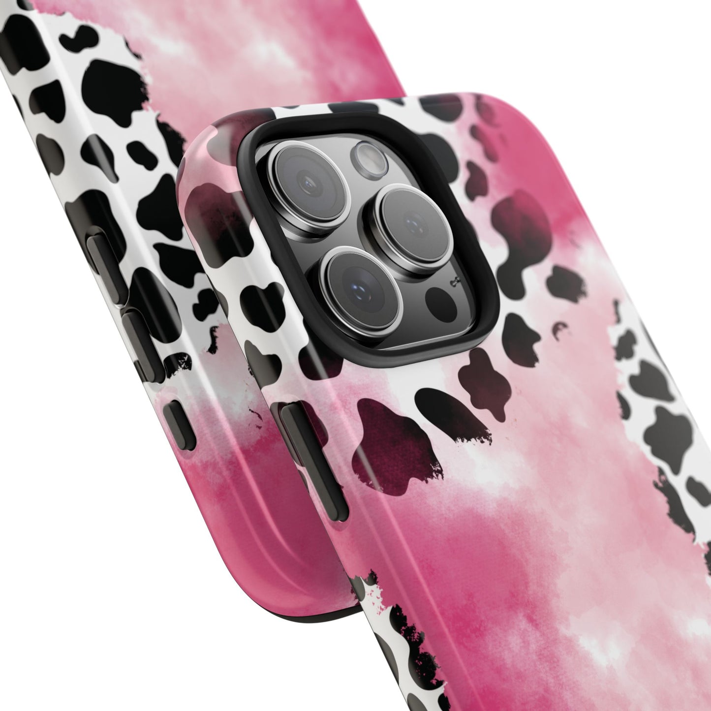 Pink Watercolor Cow Print Blend iPhone Tough Phone Case