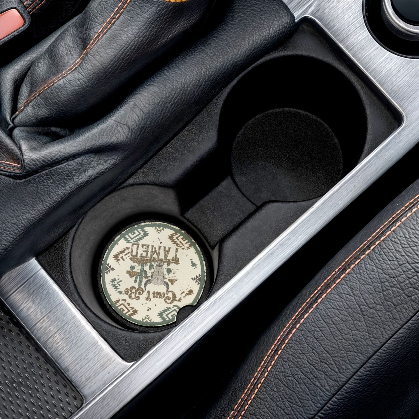 Western Can’t Be Tamed Bull Skull Aztec Print Ceramic Car Coaster - 2 pack