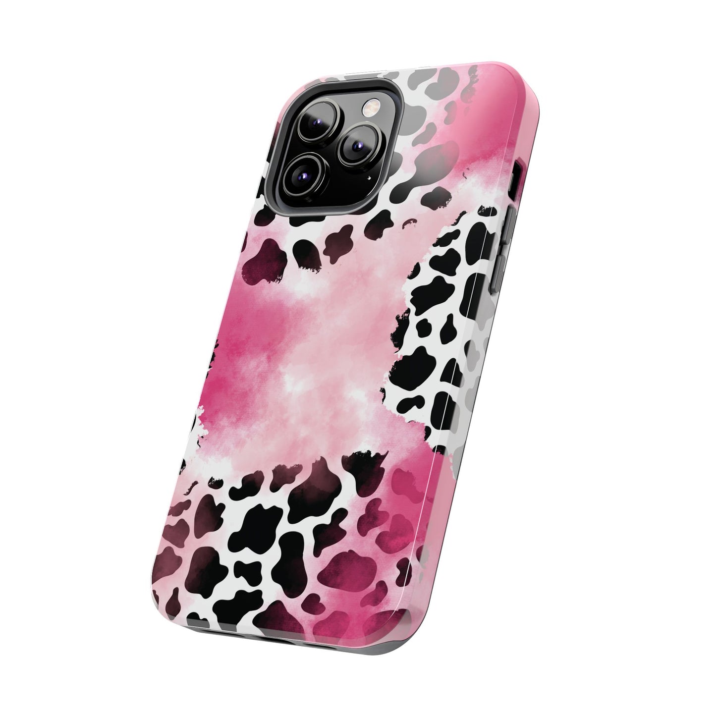 Pink Watercolor Cow Print Blend iPhone Tough Phone Case