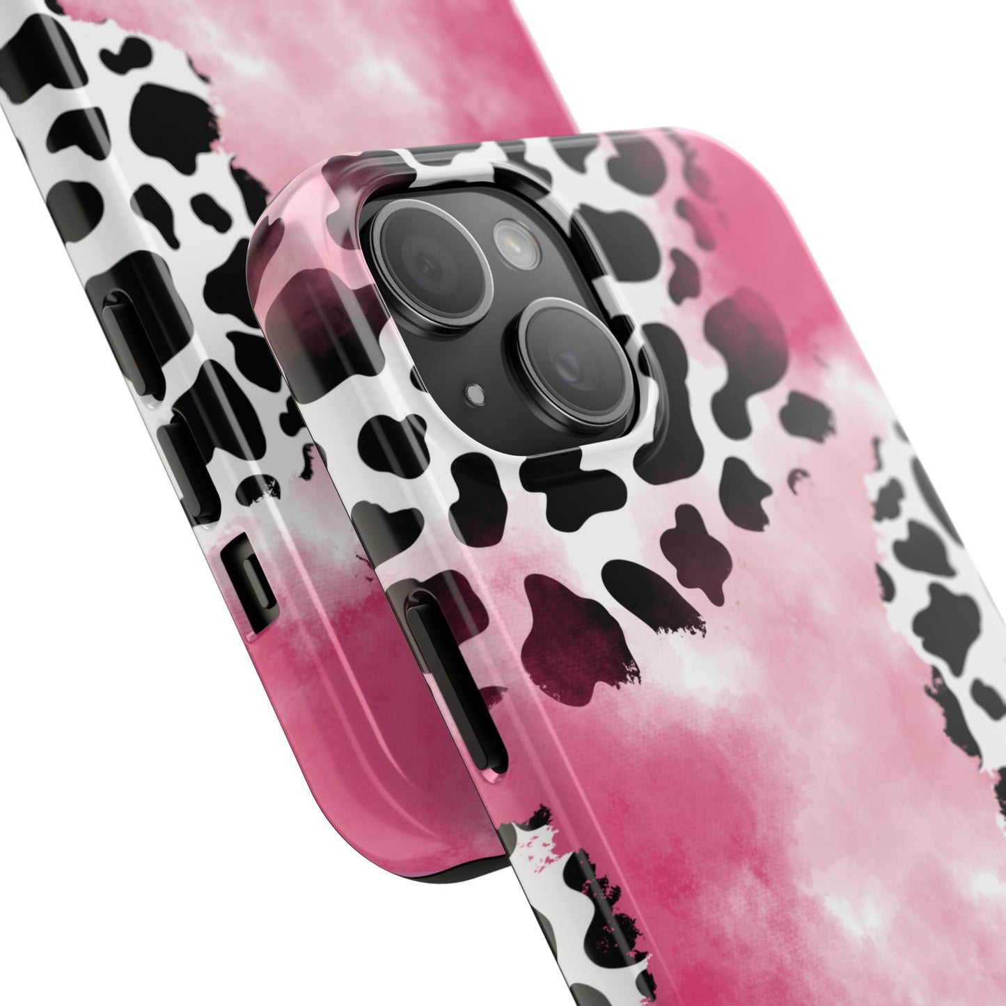Pink Watercolor Cow Print Blend iPhone Tough Phone Case