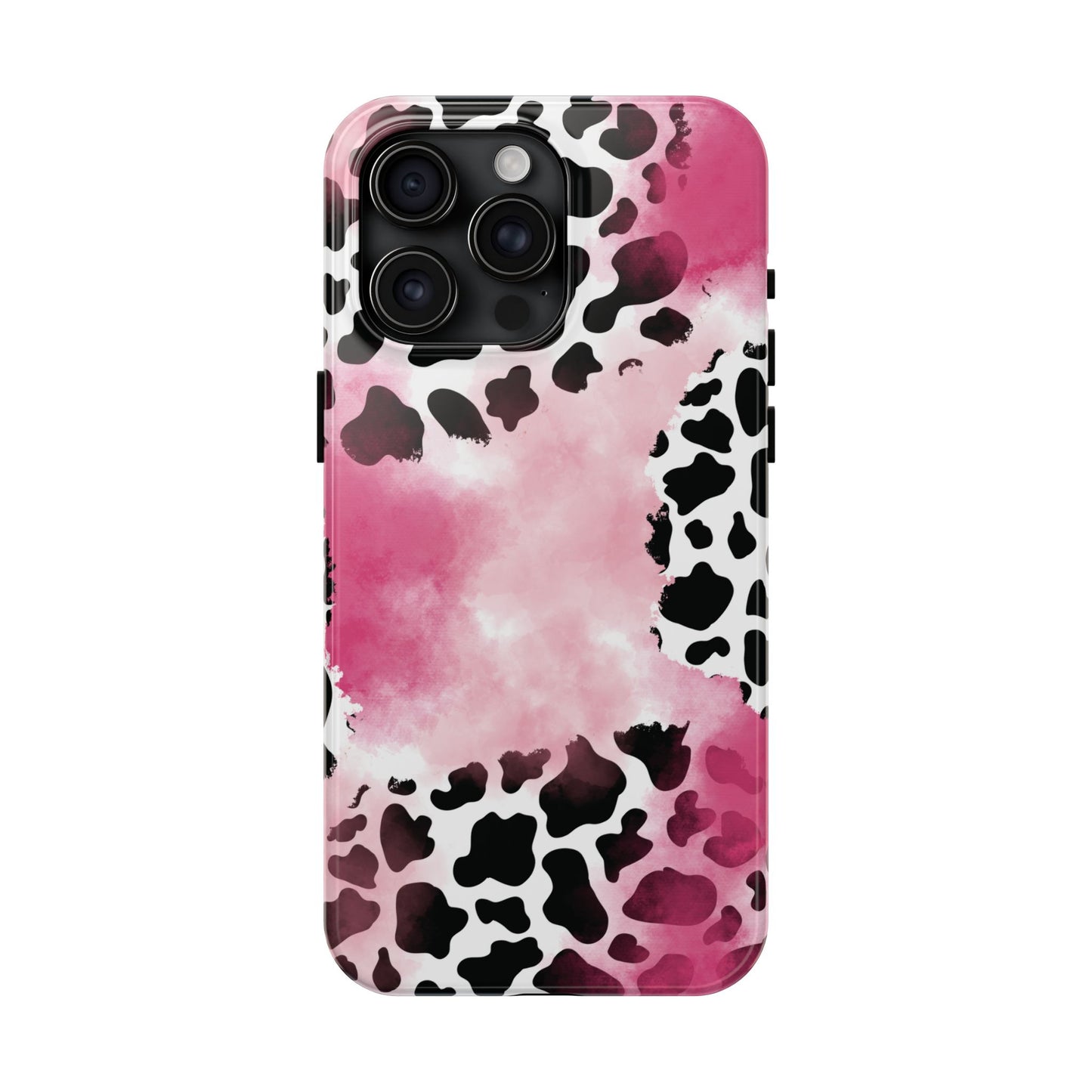 Pink Watercolor Cow Print Blend iPhone Tough Phone Case