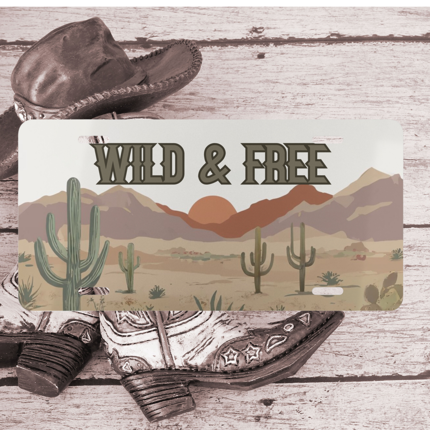 Wild & Free Western Desert Decorative License Plate