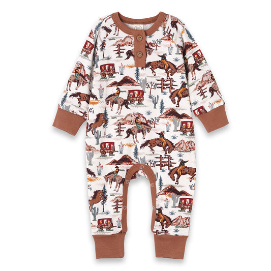 Cowboy Henley Romper - Bamboo Western Spirit Baby Boy
