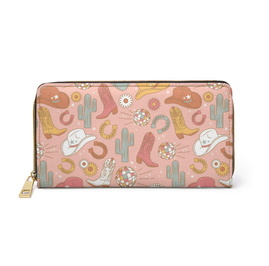 Pink Disco Rodeo Womens Zipper Wallet
