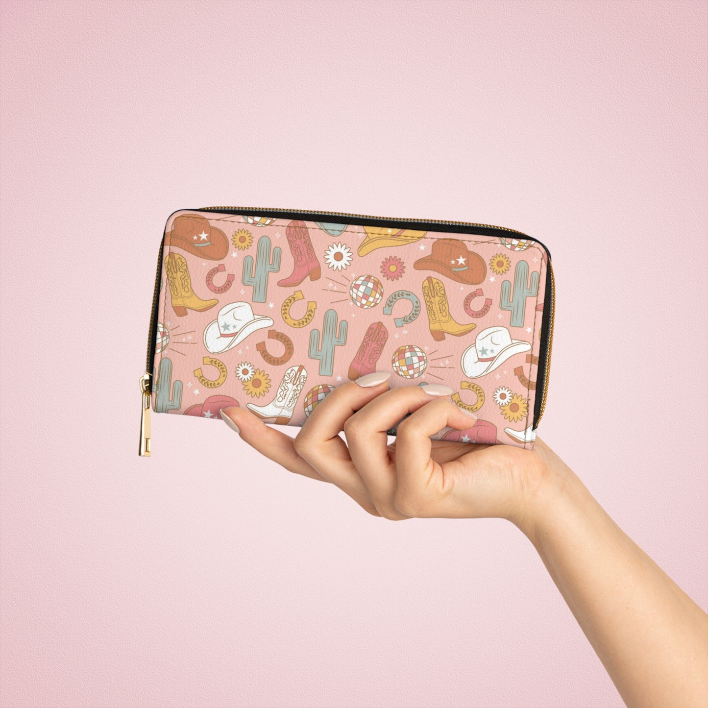 Pink Disco Rodeo Womens Zipper Wallet