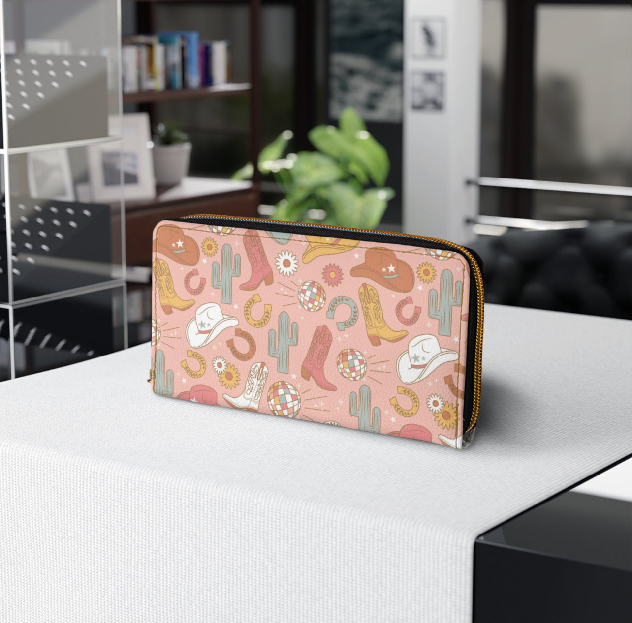 Pink Disco Rodeo Womens Zipper Wallet