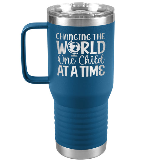 Changing The World One Child At A Time Engraved Teacher 20oz Tumbler with Handle