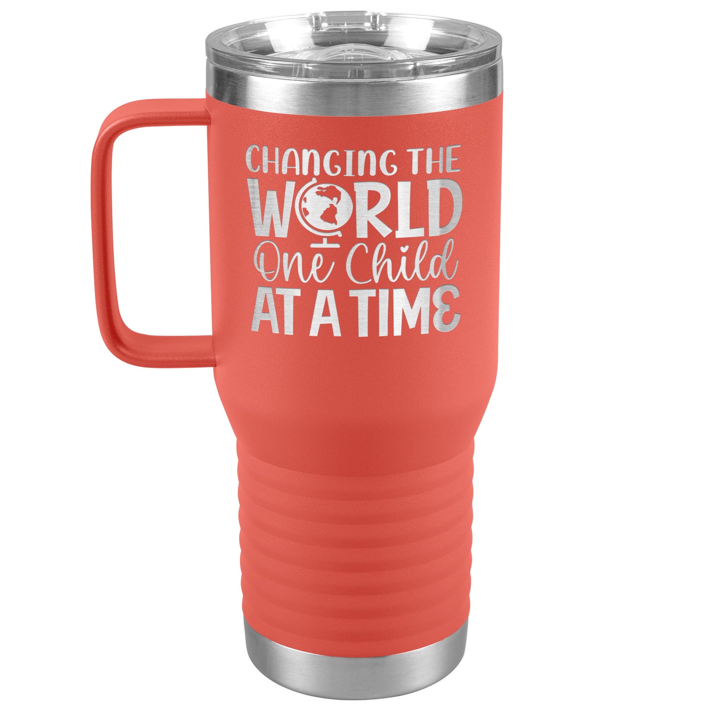 Changing The World One Child At A Time Engraved Teacher 20oz Tumbler with Handle