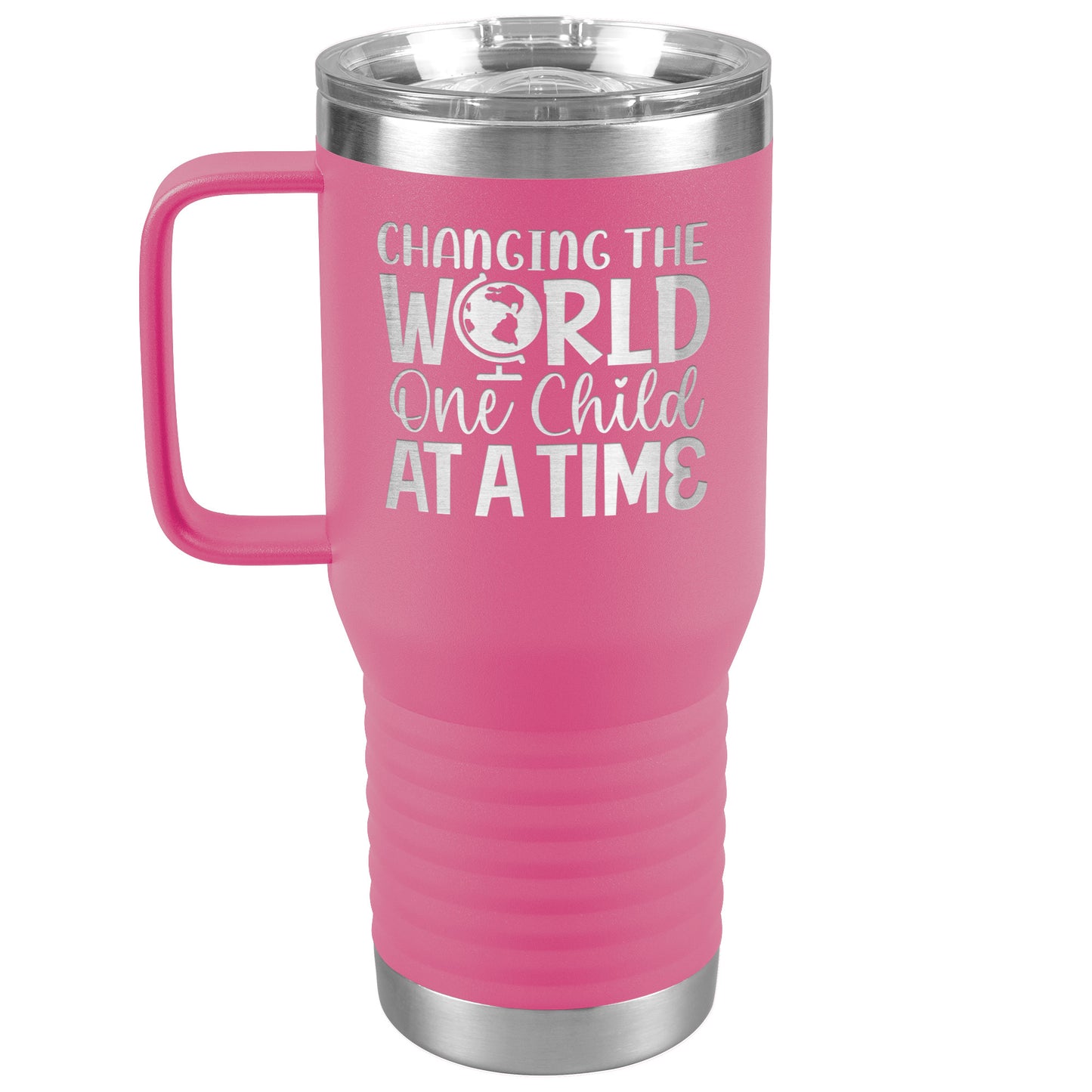 Changing The World One Child At A Time Engraved Teacher 20oz Tumbler with Handle