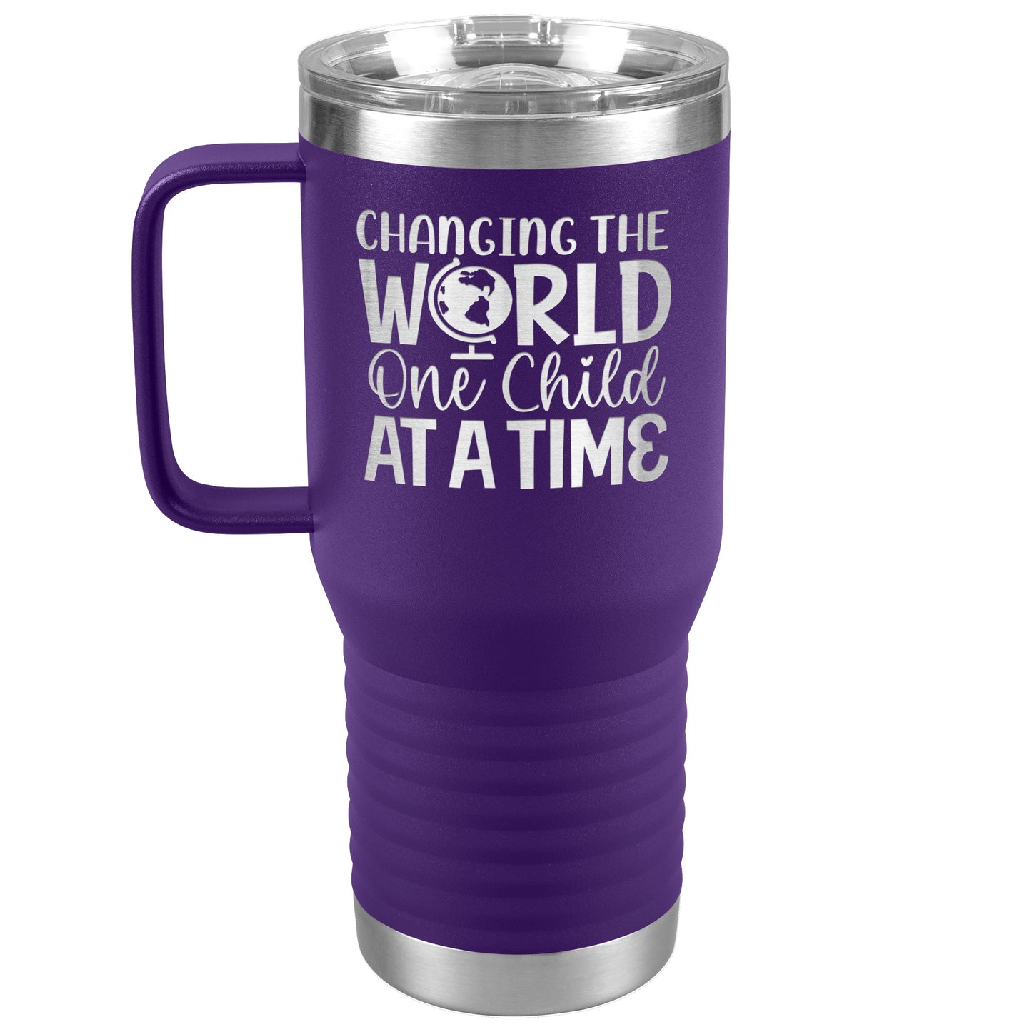 Changing The World One Child At A Time Engraved Teacher 20oz Tumbler with Handle