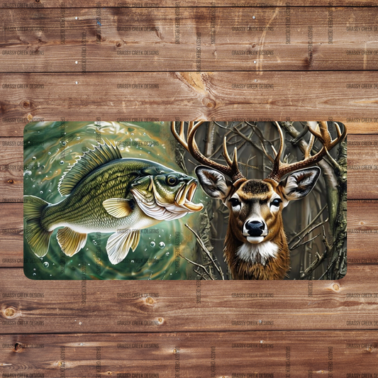 Fish & Deer Outdoor Enthusiast Blended Personalizable Decorative License Plate