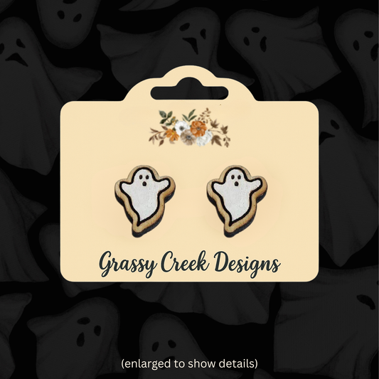 Ghost Halloween Wood Stud Earrings