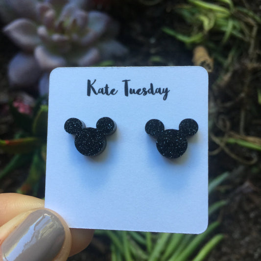 Black Mouse Stud Acrylic Earrings Boy