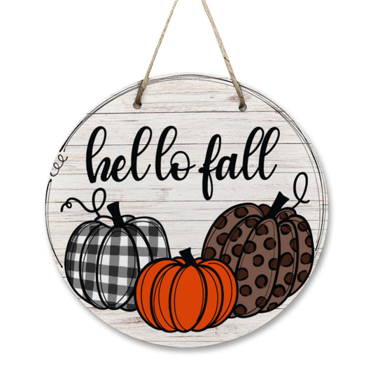 Hello Fall Pumpkin Trio Wooden Door Hanger