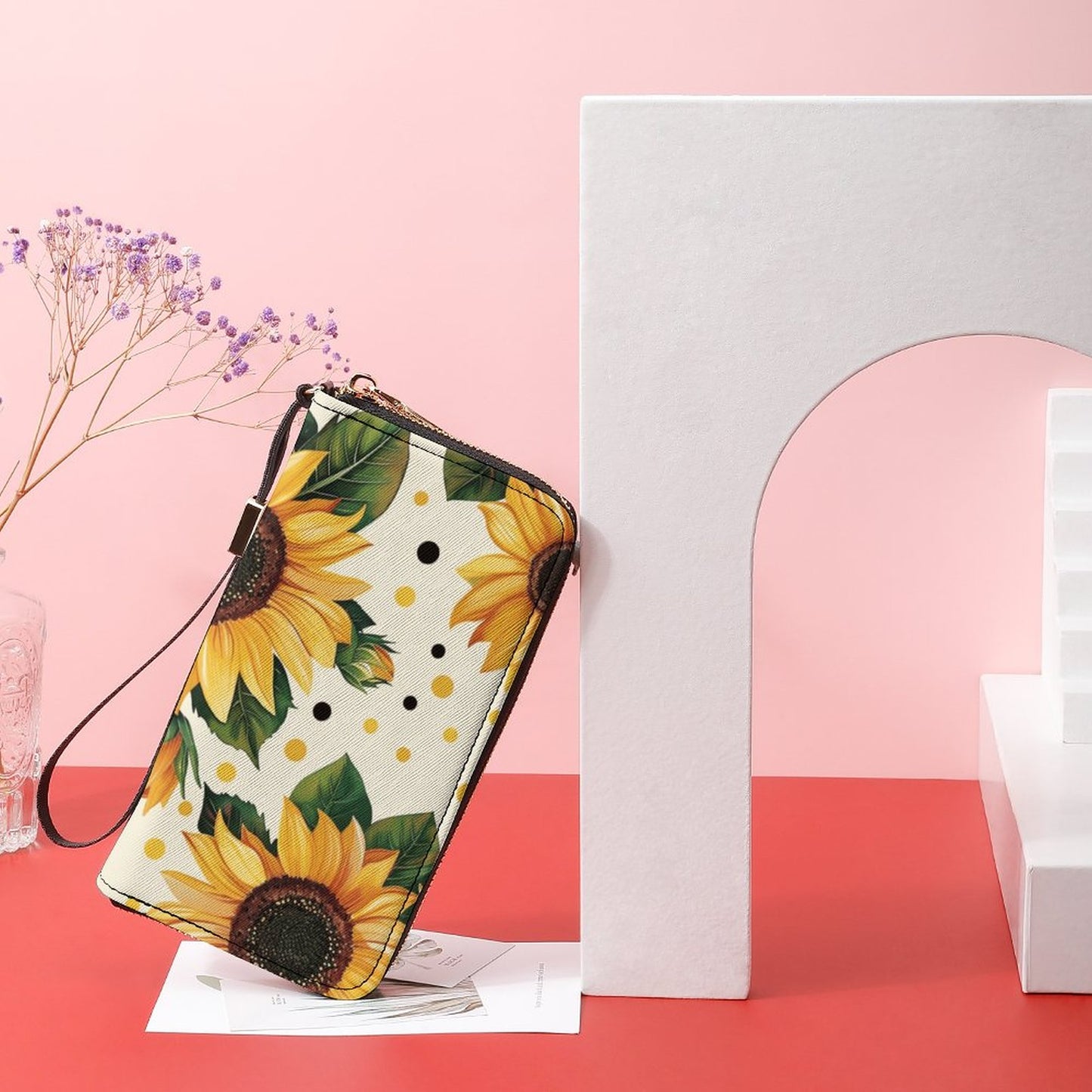 Golden Bloom Sunflower Vertical Wristlet Wallet