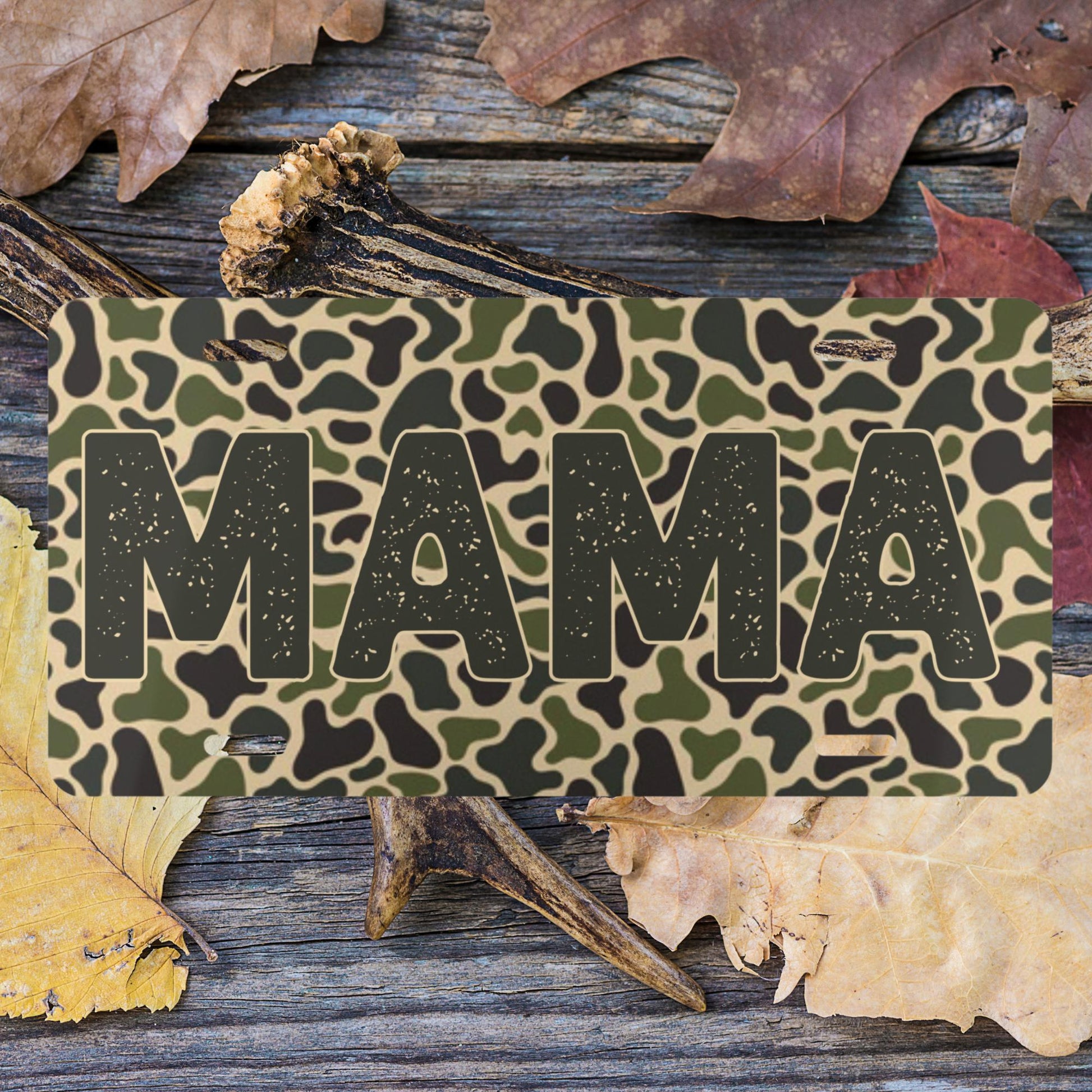 Retro Hunting Vibes Old Skool Camo "MAMA" Decorative License Plate
