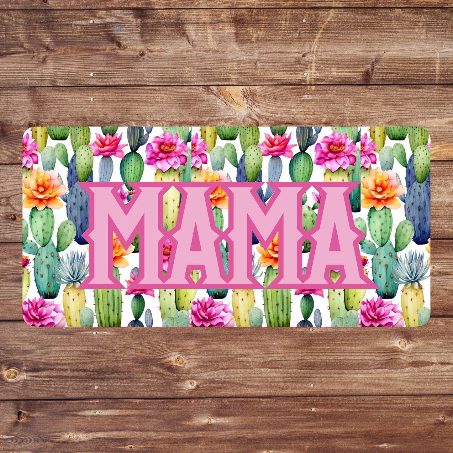 Colorful Watercolor Cactus MAMA Decorative License Plate
