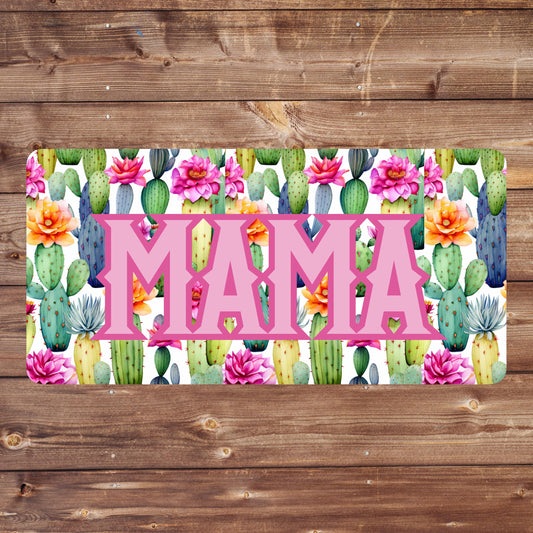 Colorful Watercolor Cactus MAMA Decorative License Plate