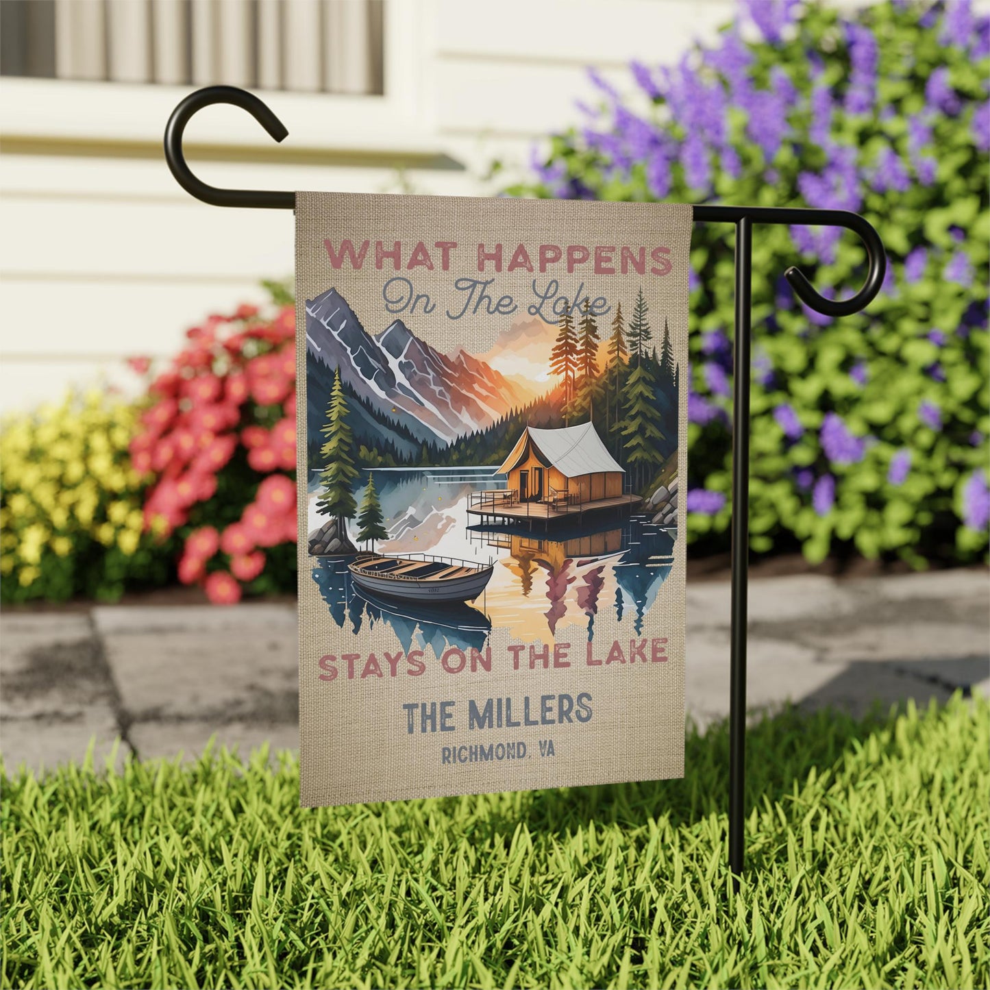 Personalized Lake House Garden Banner: Double-Sided Poly Poplin Outdoor Flag