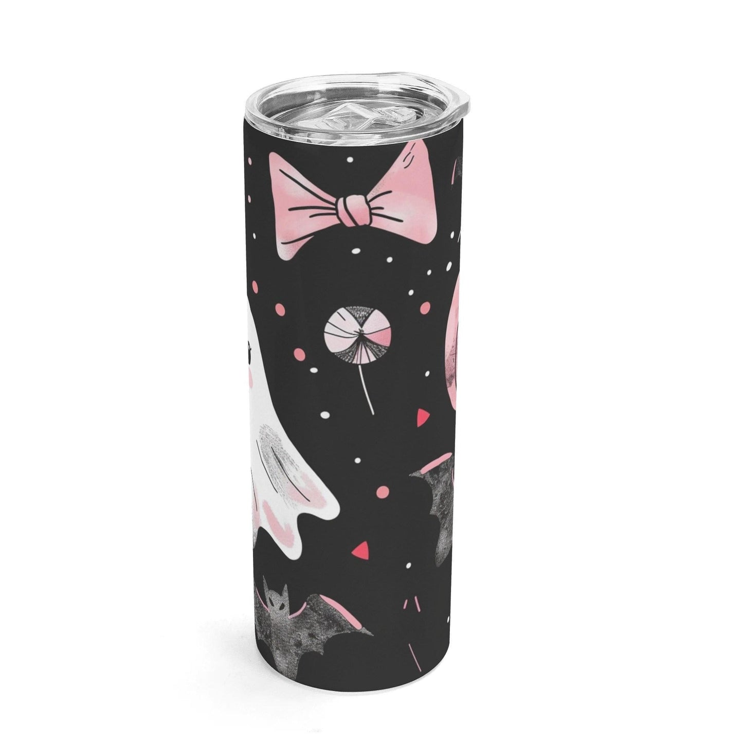 Ghosts & Bats with Pink Accents Girly Halloween 20oz Skinny Stainless Steel Tumbler
