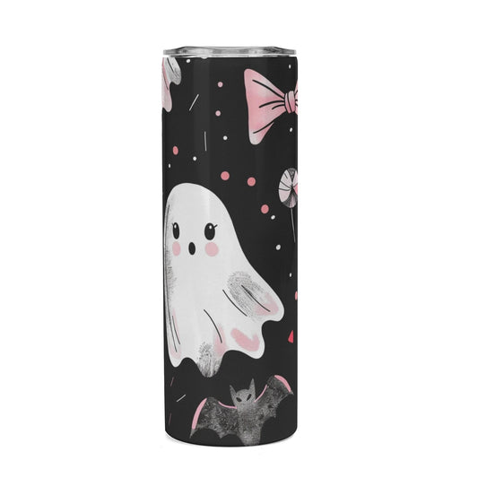 Ghosts & Bats with Pink Accents Girly Halloween 20oz Skinny Stainless Steel Tumbler