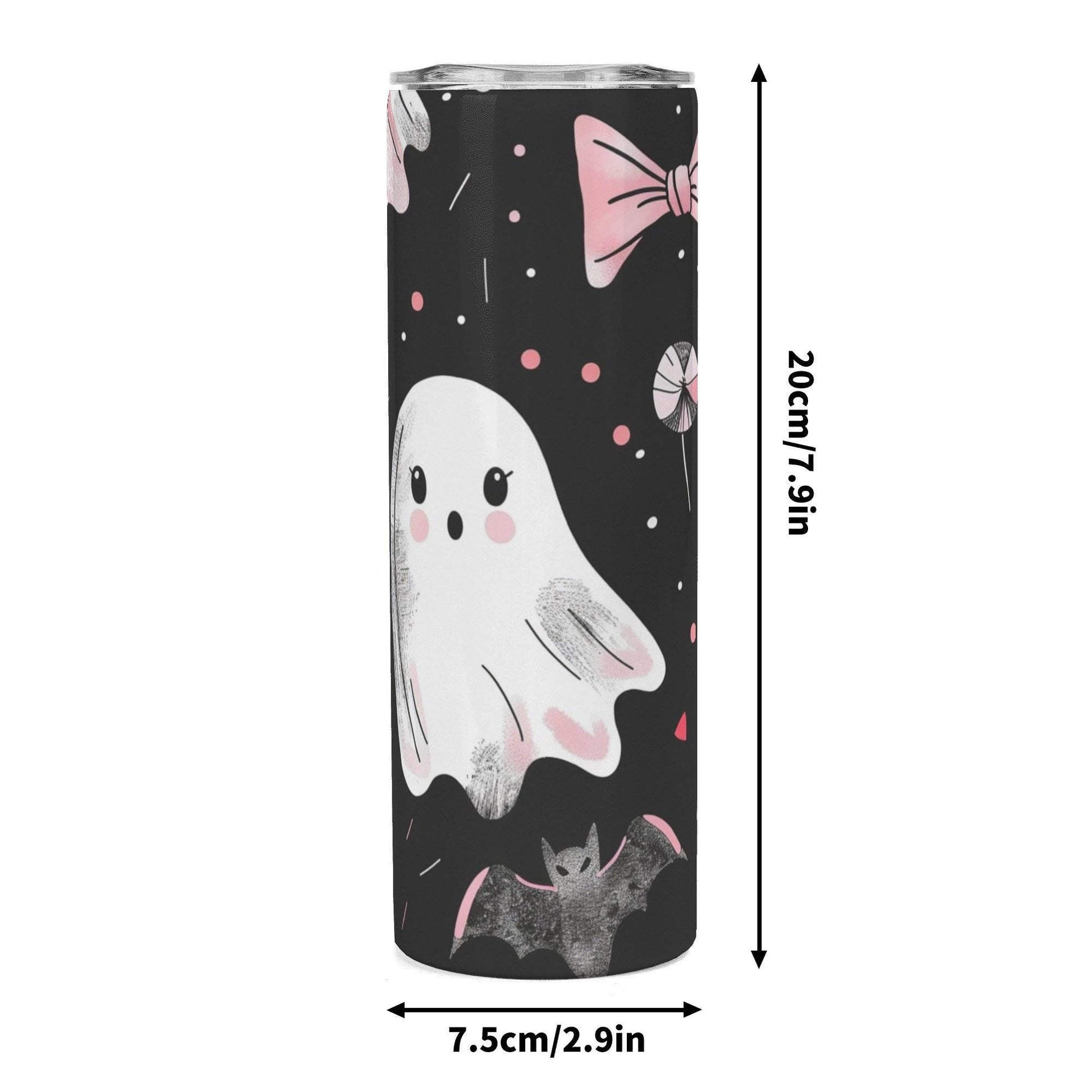Ghosts & Bats with Pink Accents Girly Halloween 20oz Skinny Stainless Steel Tumbler